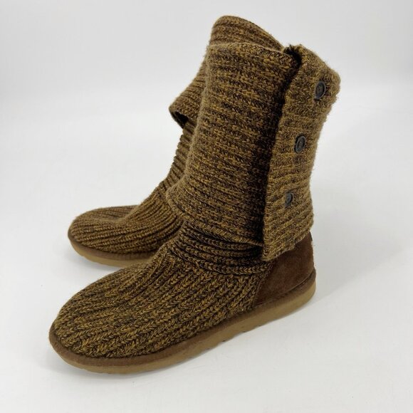 Ugg Women's Classic Cardy Sweater Pull On Boots Size 9 Brown Warm Comfy - Picture 3 of 8